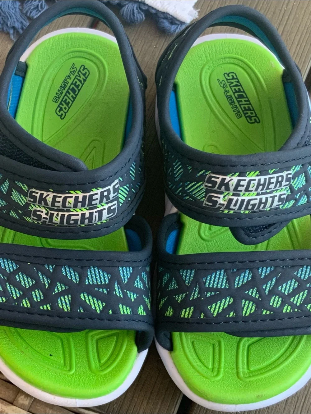 Skechers Kids Navy and Lime Green Light-Up Sandals